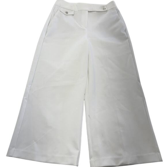 Rachel Zoe Pants Womens 2 White Wide Leg Cropped Culottes Gold Button Stretch - Picture 1 of 7